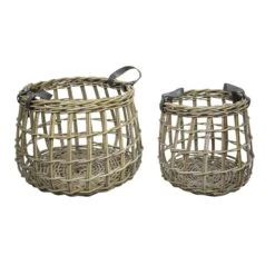 Suuri Rottinkikori Nahkakahvoilla, Natural -Snugg tcmc2 2 1