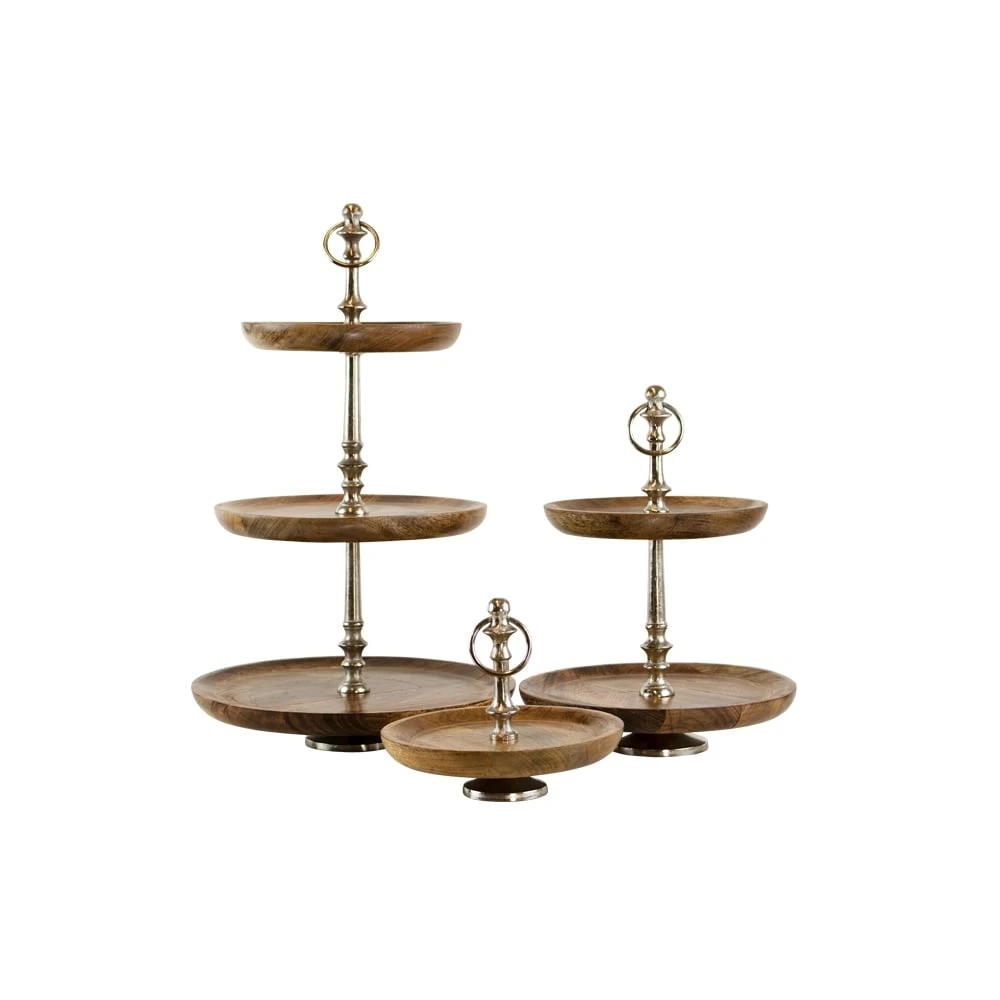 Puinen Kolmikerroksinen Kerrostarjotin Metallikahvalla 2 Puinen Kolmikerroksinen Kerrostarjotin Metallikahvalla - Image 2